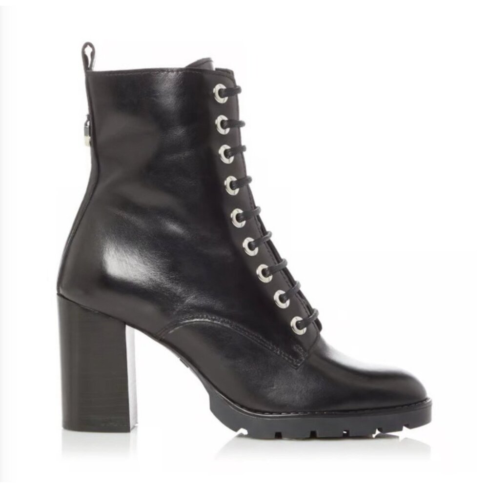 NIB Dune London Ladies PASSO Block Heel Biker Ankle Boots Black Leather sz 39